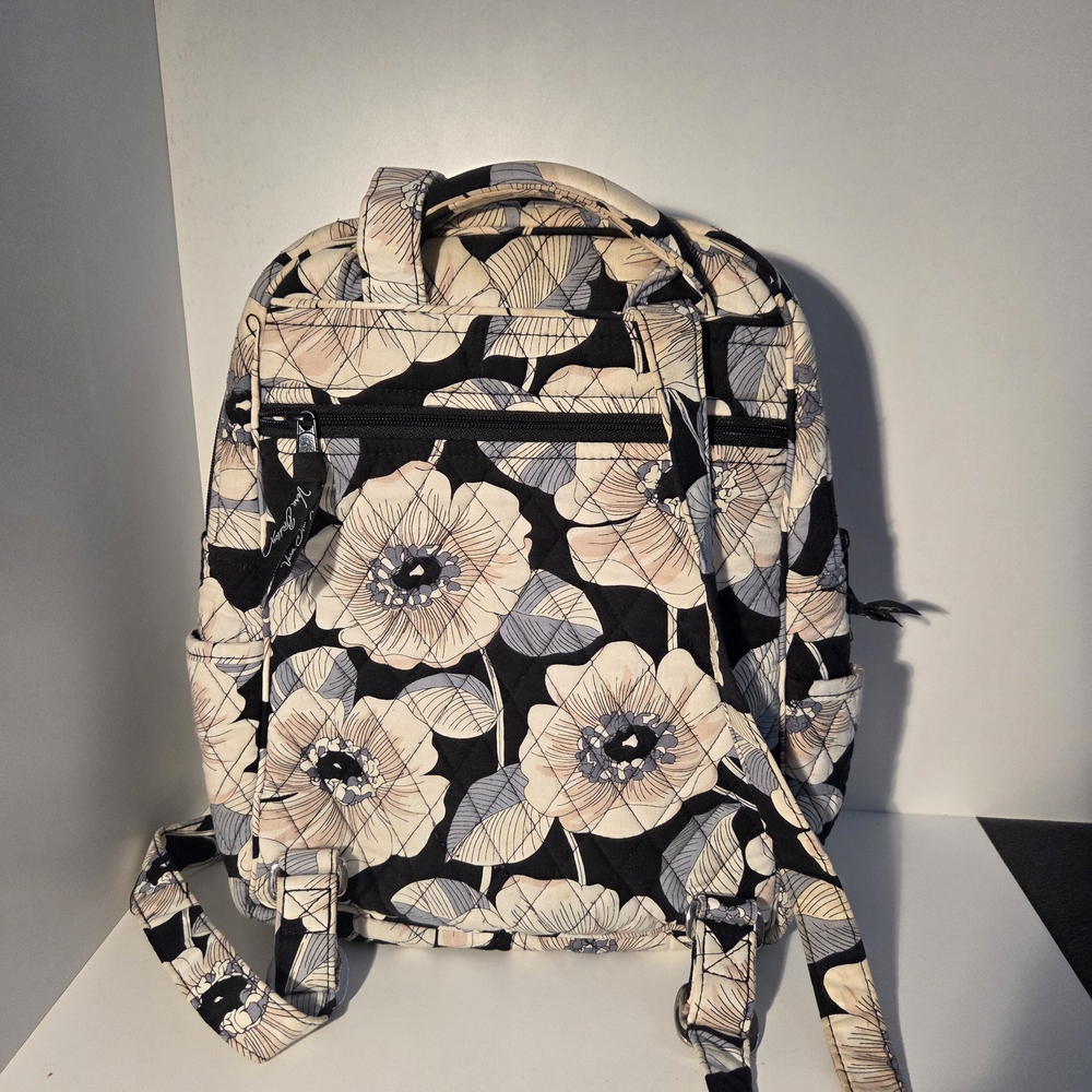Floral Quilted Backpack in Cream and Black - Women's Bag